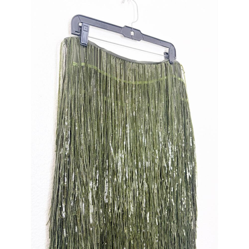 Zara Fringed Sequin Green Tassel Midi Skirt 9125/101 Size Large Party Cocktail - Picture 8 of 12